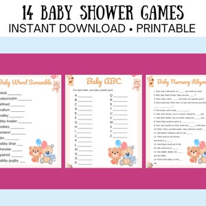 14 Teddy Bear Baby Shower Printable Games for Boy Girl l Baby Shower Game Bundle Pack l Baby Shower Candy Match Bingo Game l Baby Shower PDF