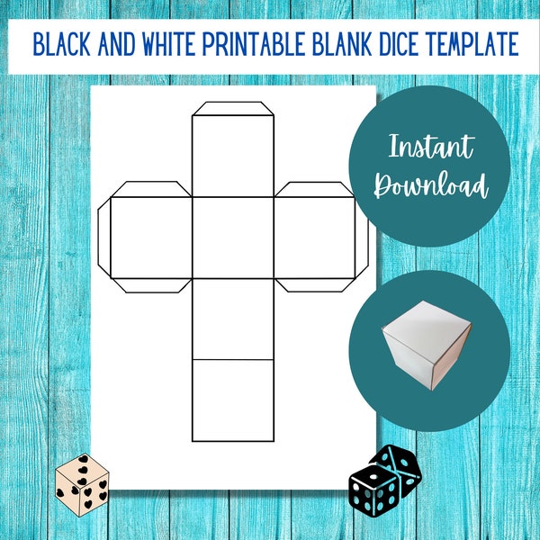 Printable Blank Paper Dice Template to Cut Out for Games l Foldable Dice Template l PDF Digital Dice For Kids l Blank Faces Digital Dice