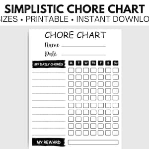 Daily Printable Chore Chart For Kids, Responsibility Chart, Chore Checklist Template, Simple Digital Chore Chart, PDF, Digital Download