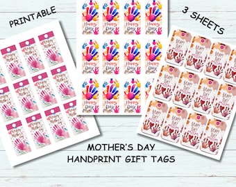 Unique Handprint Printable Mother's Day Gift Tags, Mom Gift Tags, Happy Mothers Day Digital Gift Tags, Watercolor Mother Day Gift Tags, PDF