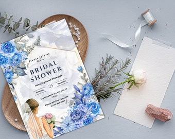 Bloemen bruids douche uitnodiging, kleurrijke Wildflower uitnodiging, bruids douche sjabloon bewerken met Canva, Instant Download, digitale download