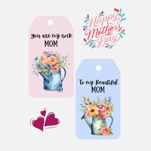 Happy Mother&#39;s Day Gift Tag Printable, Cute Mothers Day Gift Tags PDF, Pretty Floral Watercolor Gift Tags for Mom, I Love You Mom Gift Tags