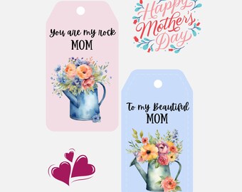 Happy Mother's Day Gift Tag Printable, Cute Mothers Day Gift Tags PDF, Pretty Floral Watercolor Gift Tags for Mom, I Love You Mom Gift Tags