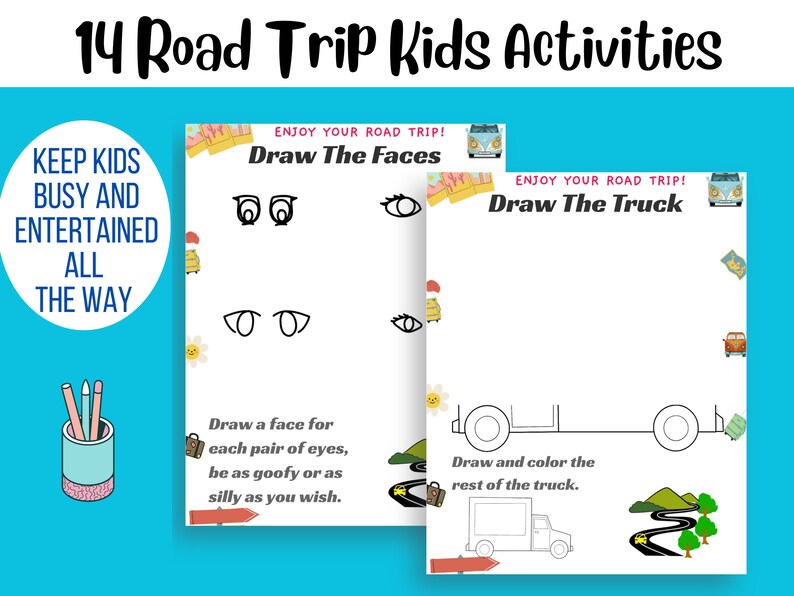 Fun Worksheets For Car Rides Printable Road Trip Activities for Kids L Road Trip Activity Sheets L ...