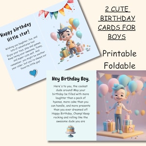 Druckbare alles Gute zum Geburtstagkarte für Jungen mit Nachricht PDF | Kann mit Name und Alter angepasst werden l Niedliche digitale Kinder Geburtstagskarte l Download