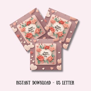 Printable Mothers Day Gift Tags PDF, Happy Mother Day Heart Gift Tags, Gift Tags for Mom, Red Gift Tag, Pink Gift Tag, Flowers Gift Tag