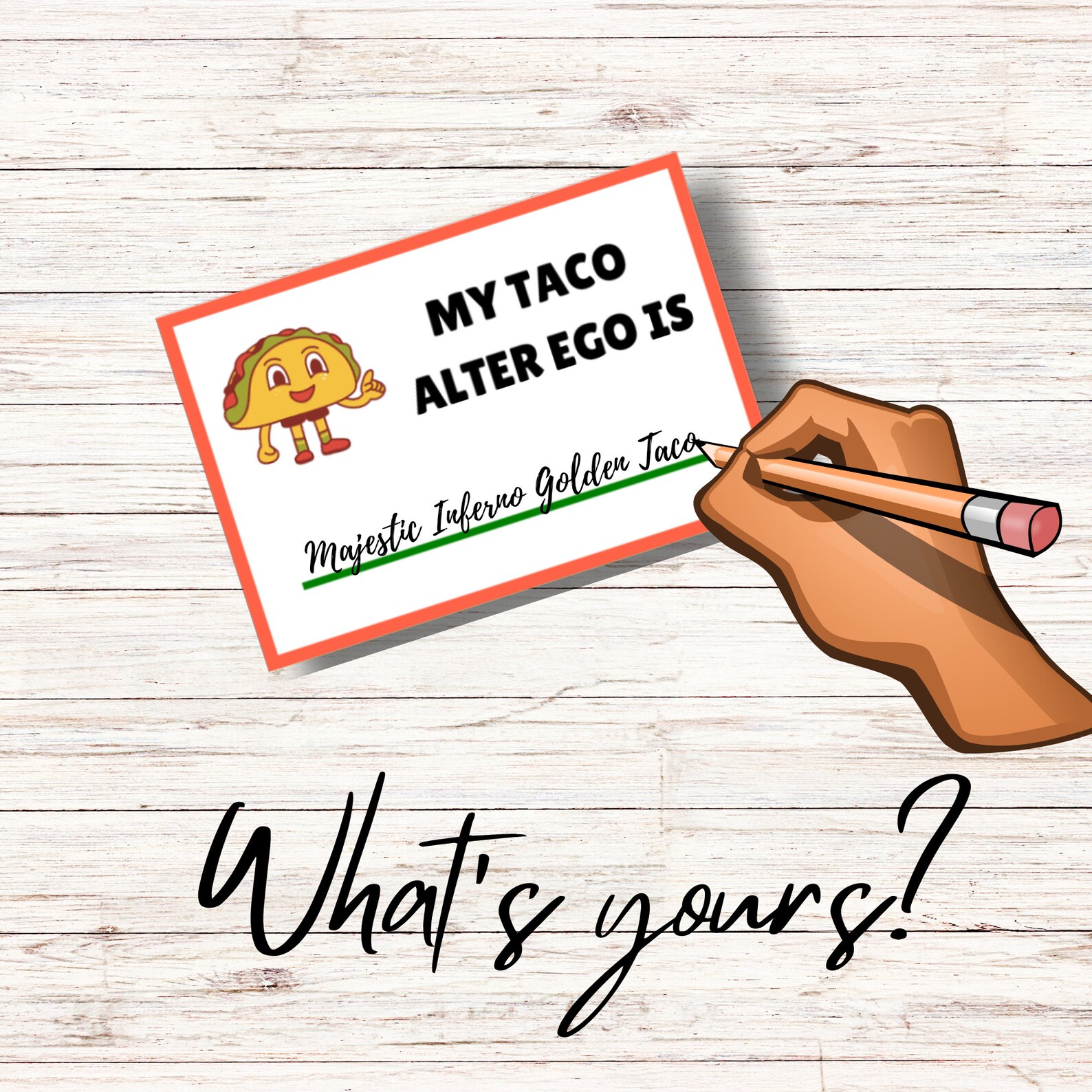 What's Your Taco Name and Nametags, Taco Party Game, Taco Tuesday Name ...