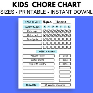 Printable Chore Chart For Kids, Daily Chore Tracker, Weekly Chore Tracker, Chore List Printable, Responsibility Chart, Home Chore List