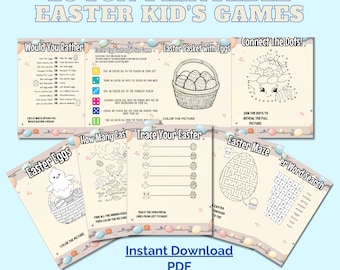 Fun Printable Easter Games for Kids, PDF Easter Party Games, Easter Activities, Games Bundle Sheets, Digital Easter Family Games, Games
