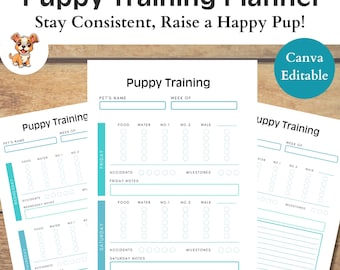 Planificador de entrenamiento de cachorros, registro de entrenamiento de mascotas, diario de entrenamiento de cachorros, diario de cuidado de mascotas, lista de verificación de cachorros, cronograma y seguimiento del progreso del perro