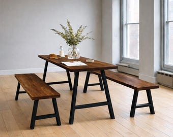 Mesa de comedor estilo granja - Patas de estructura en A de estilo industrial - Hecha a mano
