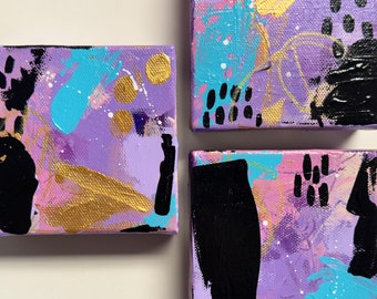 Purple Abstract Art: Small Colorful Acrylic Painting Set (4x4)
