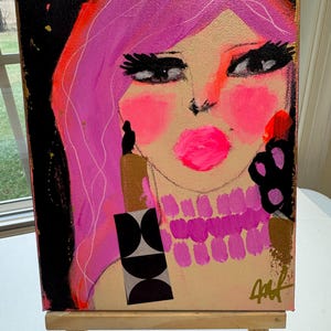 abstract portrait, mixed media painting, colorful portrait, whimsical art, abstract face, original art, wall hanging, bright colorful art