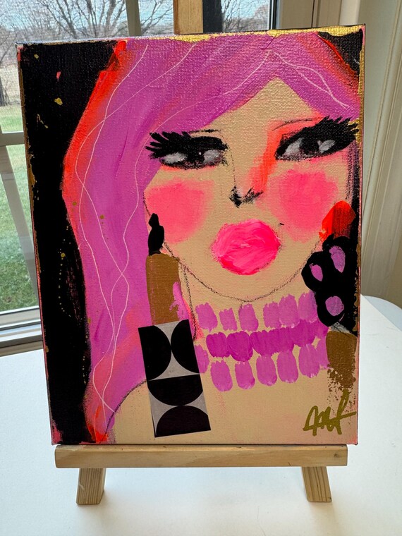 Abstract Portrait Painting, Colorful Mixed Media Art, Roxanne