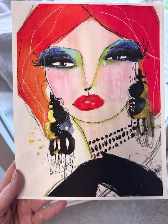 Vivienne Noir Portrait Art Print, Elegant Woman with Red Hair, Giclée Print