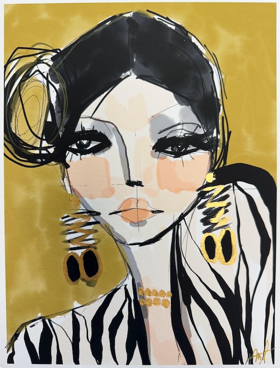Glamour in Stripes Giclée Print: Fashion Illustration, Zebra Decor