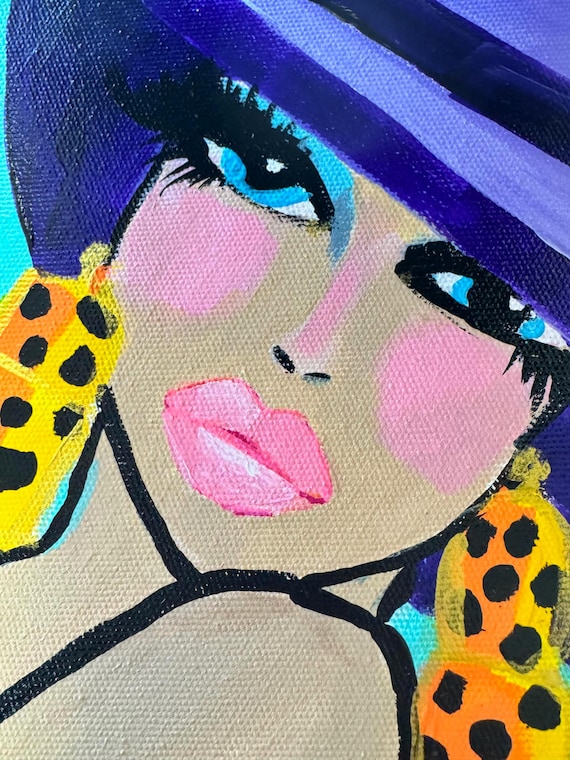 acrylic portrait painting, stylized portrait, portrait painting, original artwork, funky wall art, fashion art