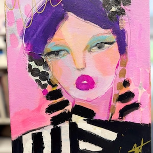 abstract portrait, mixed media painting, original art, art on canvas, 11x14 portrait, abstract face, mixed media face, original painting