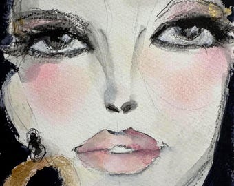 mixed media portrait, expressive portrait, abstract figurative, original painting, art on paper, small painting, female portrait, portrait