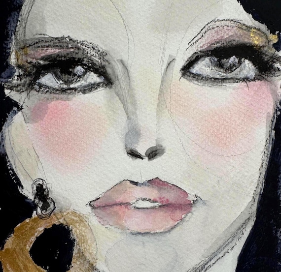 mixed media portrait, expressive portrait, abstract figurative, original painting, art on paper, small painting, female portrait, portrait