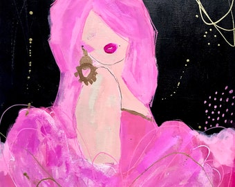 Vegas Showgirl Painting: Retro Glam Pop Art, 11x14 Acrylic