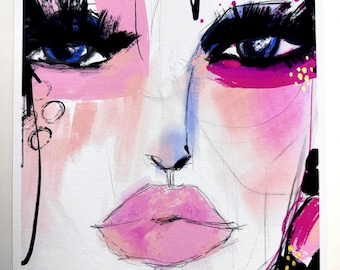 Abstract Fashion Illustration Art Print, Edgy Female Portrait