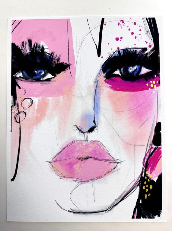 Abstract Fashion Illustration Art Print, Edgy Female Portrait