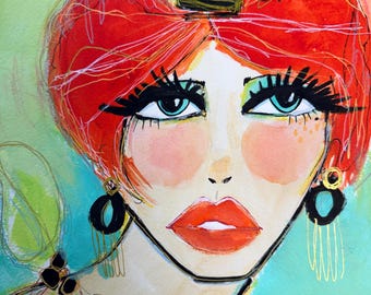 Fairy Queen Portrait: Butterfly Garden, Mixed Media Art (9x12)