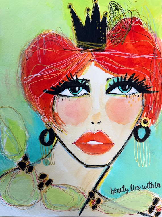 Fairy Queen Portrait: Butterfly Garden, Mixed Media Art (9x12)