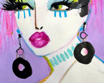 Trixie the Ringmaster, Whimsical Mixed Media Portrait, Original Art (9"x12")