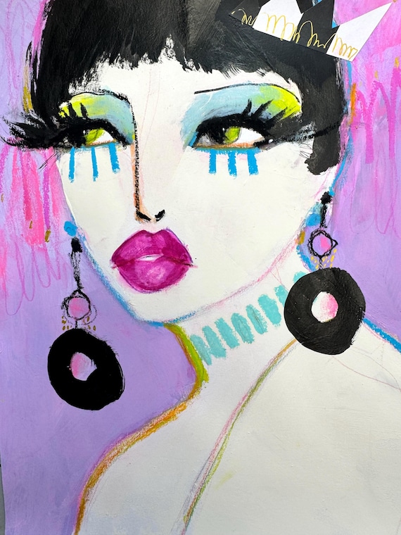 Trixie the Ringmaster, Whimsical Mixed Media Portrait, Original Art (9"x12")