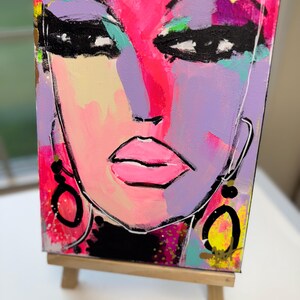 Original Acrylic Pop Art Portrait: Colorful Abstract Face Painting