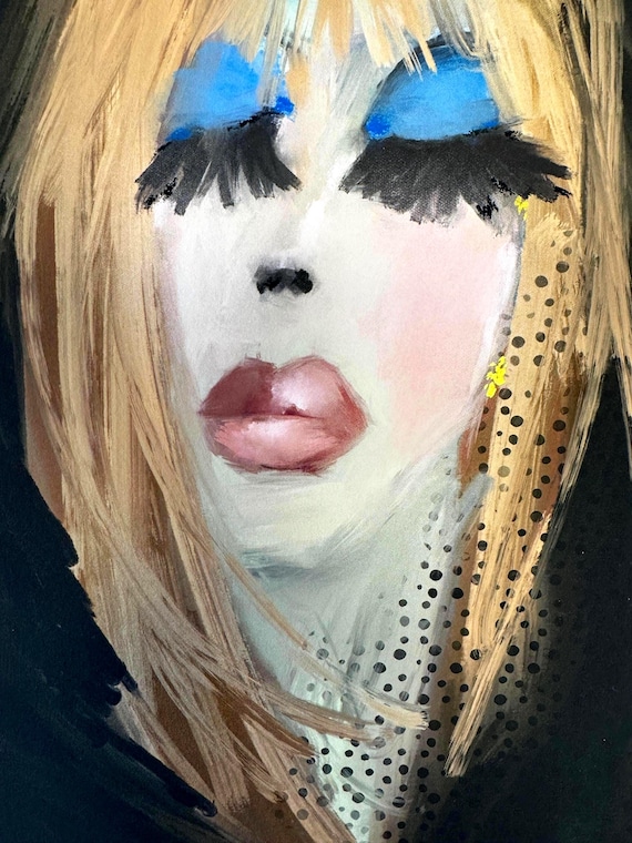 Betsey in Blue Shadow Portrait, Hand Embellished Giclée Art Print