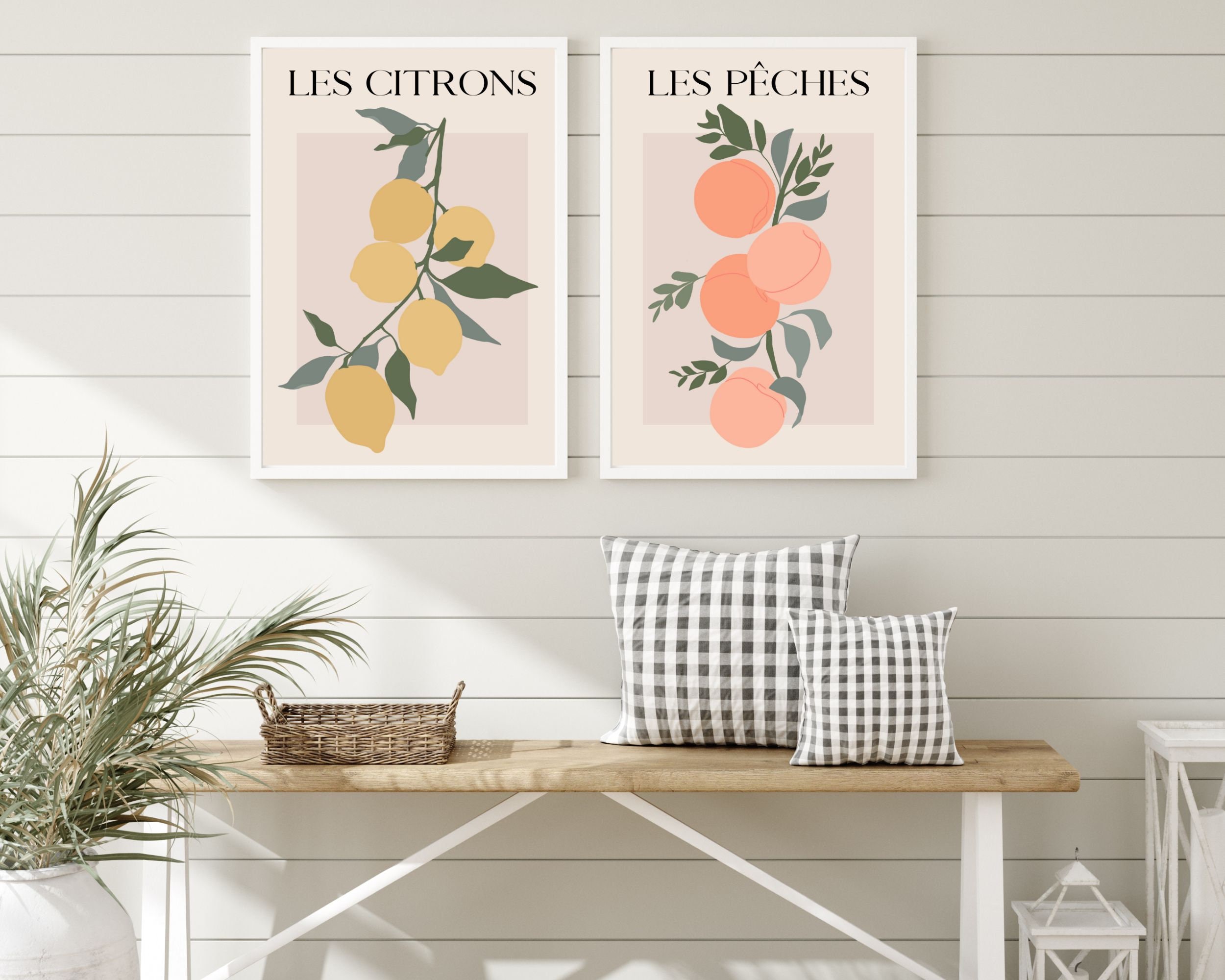 Fruit Market Print Set of 5 | Lemons Oranges Peaches | Kitchen Wall Art ...