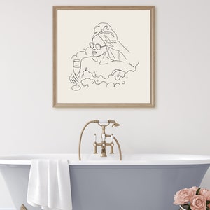 Bathroom Line Art | Neutral Wall Art | Woman in Bathtub | Minimal One ...