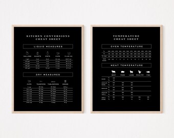 Kitchen Conversion Charts Set of 2 | Measurement Chart | Oven Temperature Guide | Kitchen Wall Art | Minimal Kitchen Prints | Printable Art