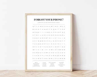 Forgot Your Phone Bathroom Puzzle | Bathroom Word Search | Bathroom Printables | Funny Bathroom Print | Bathroom Wall Art | Digital Download