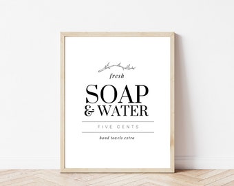 Fresh Soap and Water | Bathroom Printable | Bathroom Decor | Vintage Style Sign | Rustic Home Decor | Farmhouse Sign | Bathroom Decor
