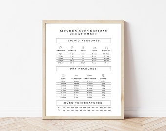 Kitchen Conversion Chart | Oven Temperature Guide | Housewarming Gift Ideas | Kitchen Wall Art | Minimal Kitchen Prints | Gallery Wall