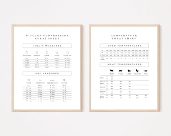 Kitchen Conversion Charts Set of 2 | Measurement Chart | Oven Temperature Guide | Kitchen Wall Art | Minimal Kitchen Prints | Printable Art