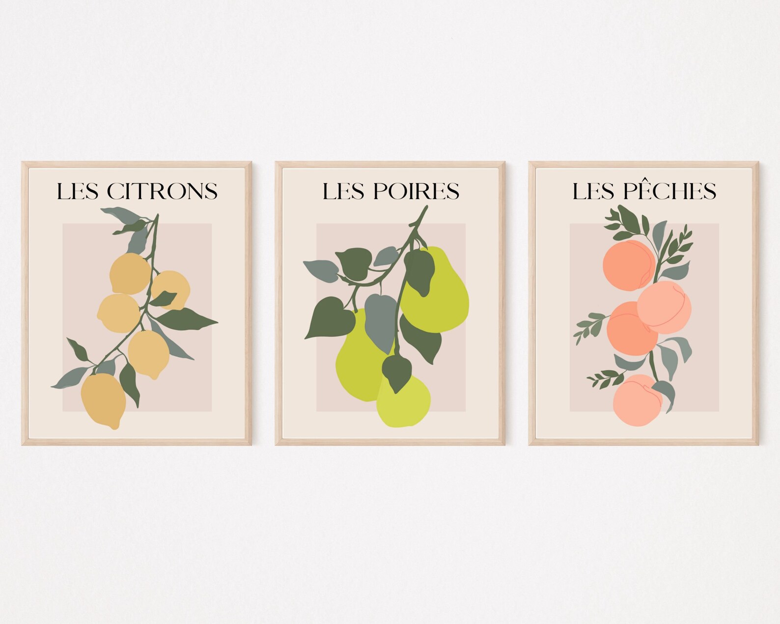 Fruit Market Print Set of 5 | Lemons Oranges Peaches | Kitchen Wall Art ...