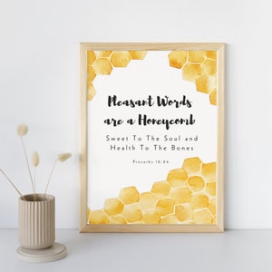 Proverbes 16:24. téléchargement immédiat, art mural floral imprimable, cadeau de mariage, cadeau d'anniversaire, cadeau de pendaison de crémaillère, couverture de cahier imprimable.