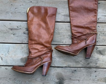 Vintage Brown Leather Heeled Boots