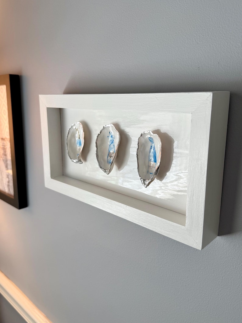 Oyster Shell Shadow Box Wall Art | Blue Wine Bottle Coastal Decor | Bar ...