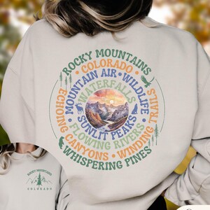 Rocky Mountains Colorado sweatshirt, National Park shirt, nature lover gift shirt, hiker shirt, camping shirt, outdoorsy shirt, wilderness