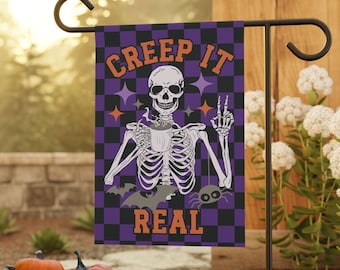 Halloween Creep it Real Skeleton Garden & House Banner, Halloween skeleton yard sign, skeleton garden flag, Halloween yard decoration