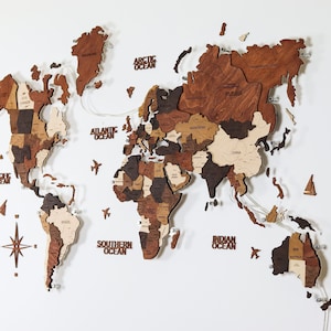 Wooden Word Map - Wood Wall World Map Two Layered –