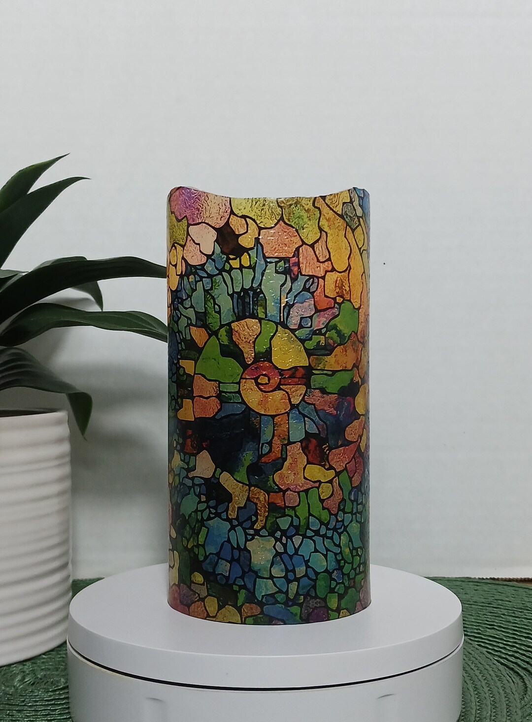 Stained Glass Abstract Flameless Candles Free Gift Box Batteries