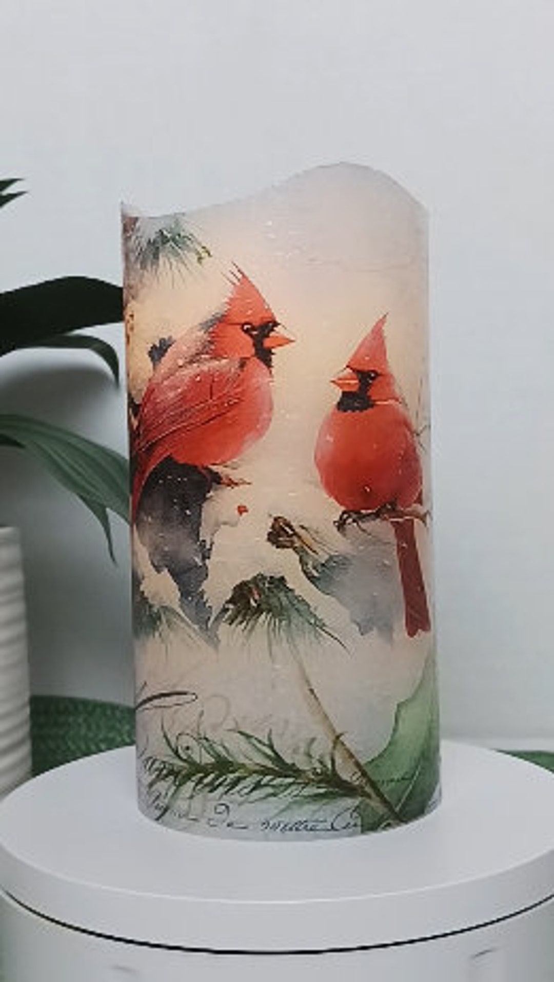 Cardinal Winter Scene Flameless Candles Free Gift Box Batteries
