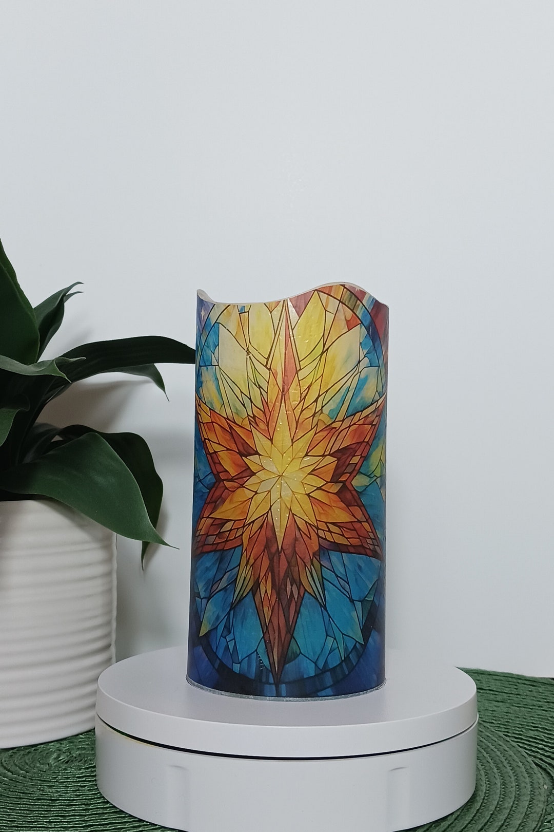 Stained Glass Star Flameless Candles Free Gift Box Etsy